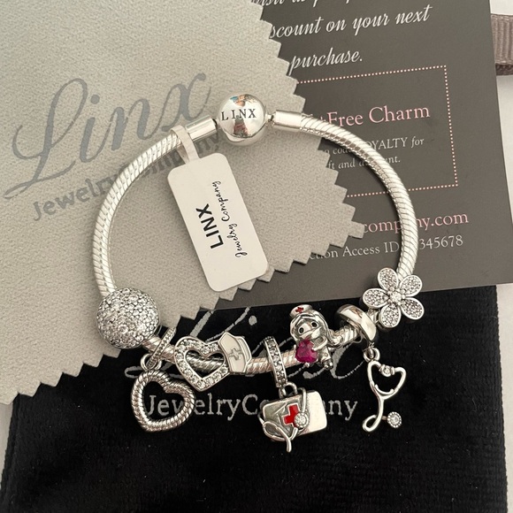 Linx Snake Chain Bracelet with Nurse Themed Charms 925 sterling silver - Picture 5 of 6